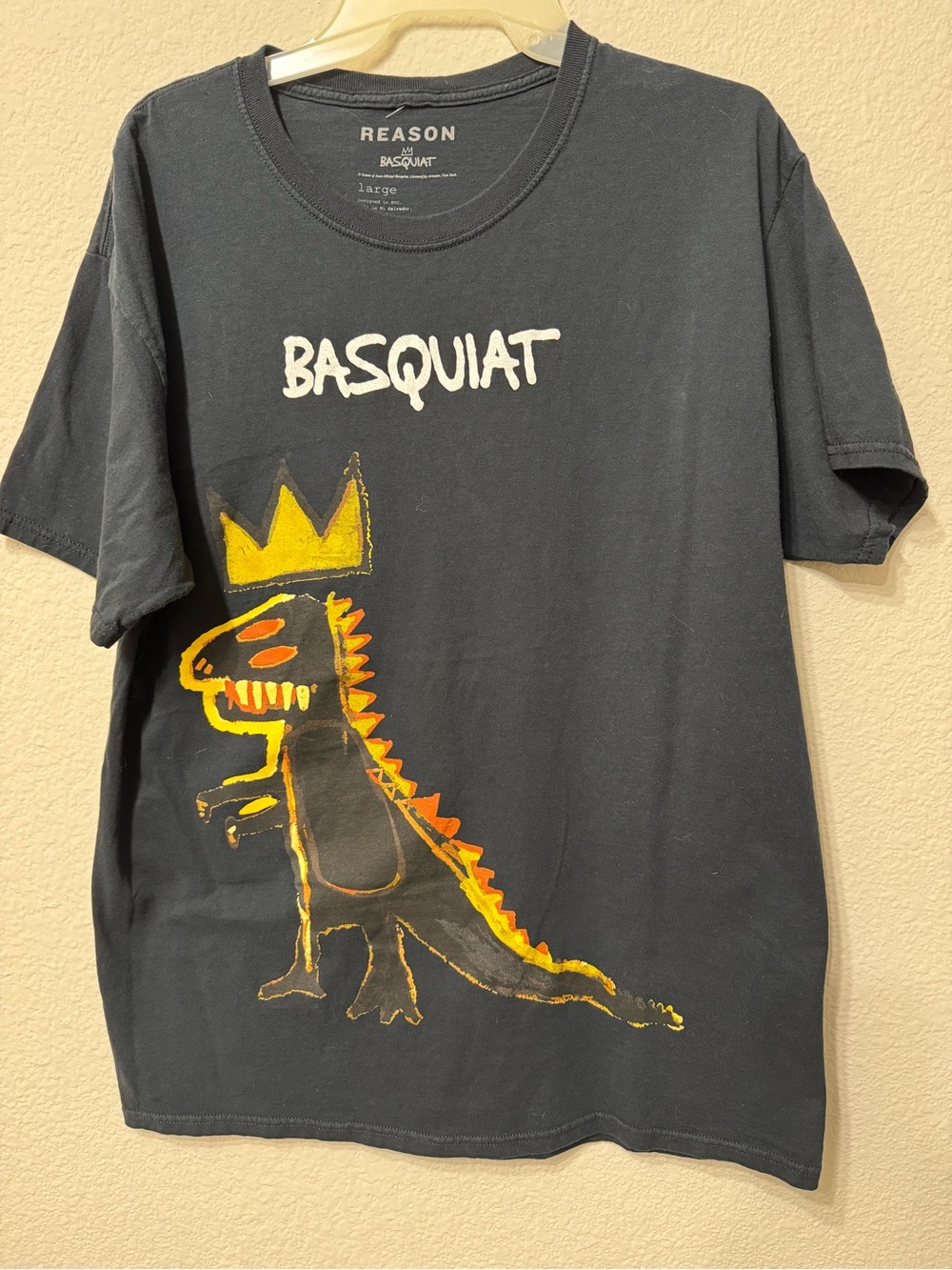 REASON Basquiat Rexy Coach Black Graphic Tee with Yellow & Orange Art